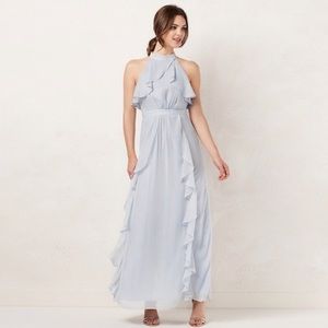 New light shimmering blue maxi ruffle  dress